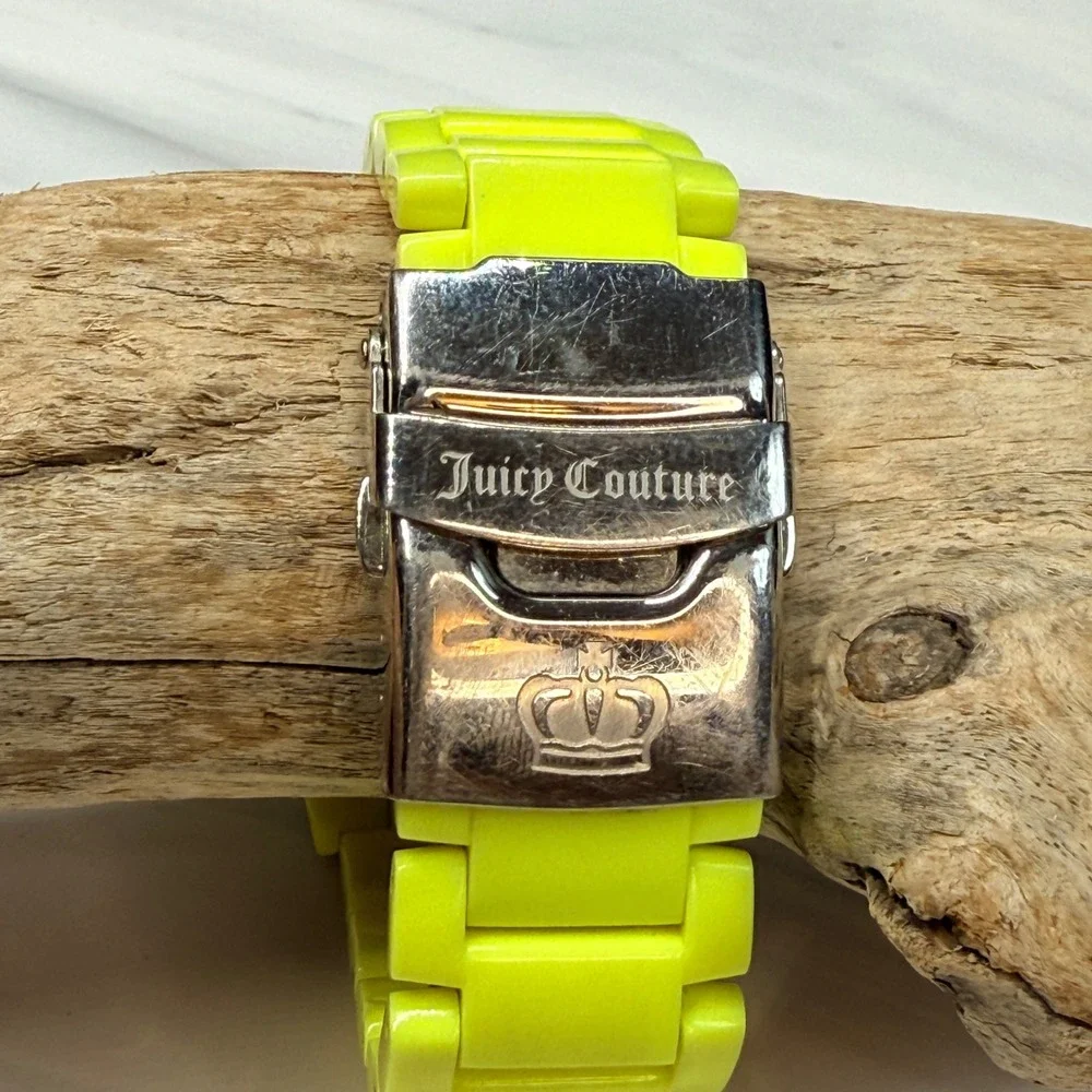 Juicy Couture Neon Yellow Crystal Accent Link Bracelet Watch Working